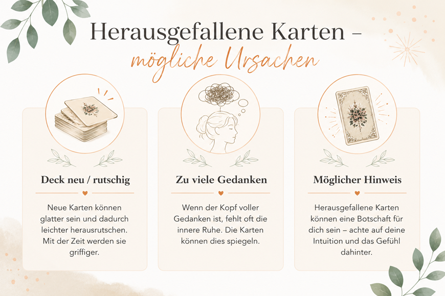 Grafik mit drei Möglichkeiten warum eine Karte beim mischen heraus fällt