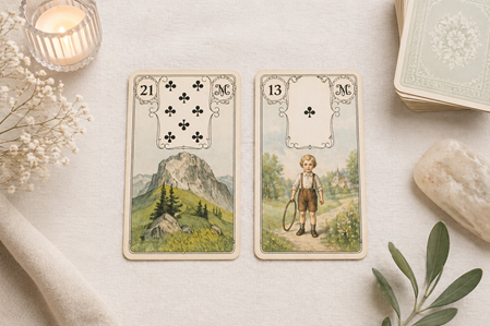Lenormand Kombinationen deuten Zwei-Karten-Legung Beispiel Berg und Kind
